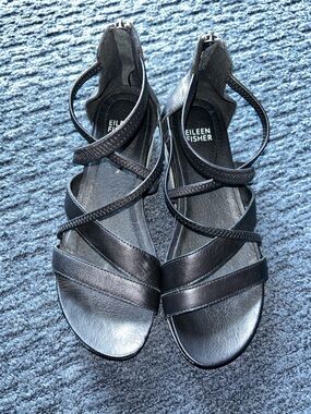 EILENN FISHER "SKIP" WASHED LEATHER PLATFORM SNEAKER SANDAL SIZE 6